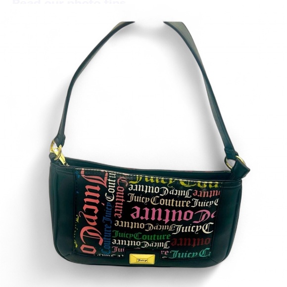 Juicy Couture Handbags - Y2K Juicy Couture Black Mini Shoulder Bag All Over Logo Print Vintage Rare Glam